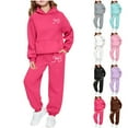 thumbnail image 1 of LRen Toddler Sweatsuit Set Girl Cartoon Print Round Neck Long Sleeve Warm Hoodie Pullover Top and Long Sweatpants Set Cute Children Fall Winter Clothes,Pink,12-13 Years, 1 of 5