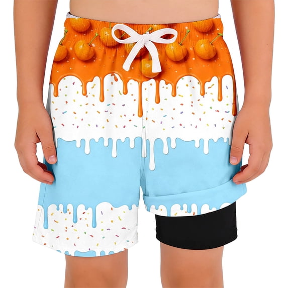 LRen Toddler Swim Trunks 2T,Boys Swim Trunks with Compression Liner Kids Summer Quick Dry Bathing Suit Beach Shorts