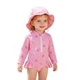 thumbnail image 1 of LRen Toddler Swimsuit Girl Rash Guard Bathing Suit One Piece Long Sleeve Zip Up Bathing Suit with Sun Protection Hat for 18-24 Months, 1 of 5