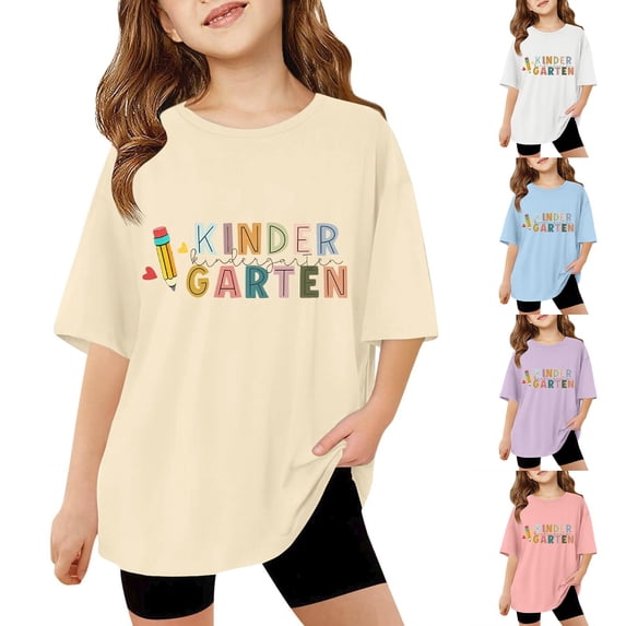 LRen Toddler Tshirts Girls 3t,Back To School Clothes Funny Graphic Summer Casual School Uniform Preppy Short Sleeve Tshirts