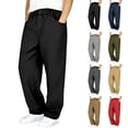 thumbnail image 1 of LRen Uniform Pants for Boys School Wide Leg Pants Soft Stretchy with Pockets Loose Long Trousers Preppy Clothes for Kids,Black,7-8 Years, 1 of 7