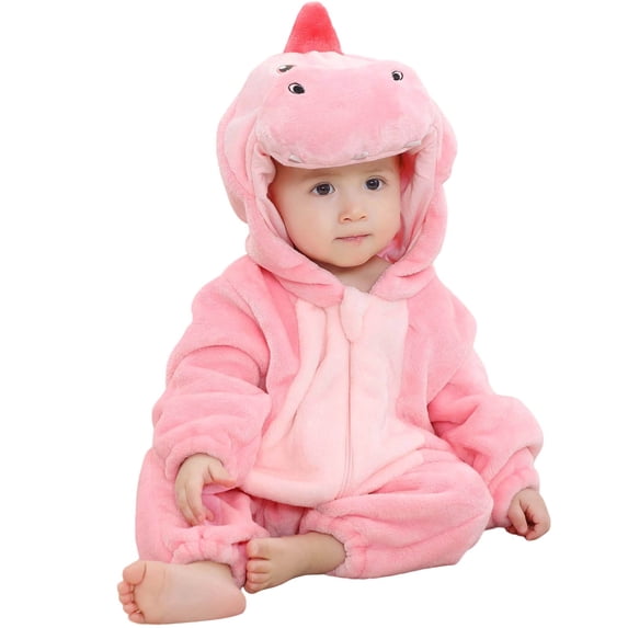 LRen Unisex Baby Dinosaur Hooded Animal Rompers One Piece Snowsuit,120(3-4 Years),X1-Pink