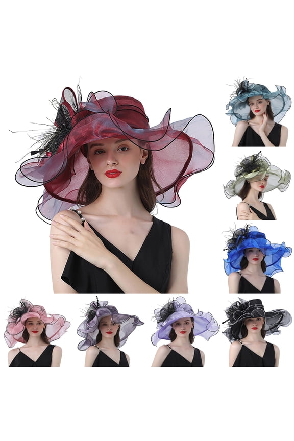 Women Tea Party Hat Women's Fashion Sun Hat with Curly Edge for Street Photography Travel and Outdoor Activities Red