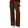 thumbnail image 1 of LRen Women's Velvet Pants High Waist Elegant Trousers with Pockets Work Business Ankle Pants ,Brown,L, 1 of 7