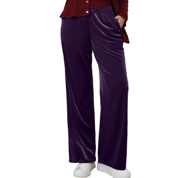 LRen Women's Velvet Pants High Waist Elegant Trousers with Pockets Work Business Ankle Pants ,Purple,XXL