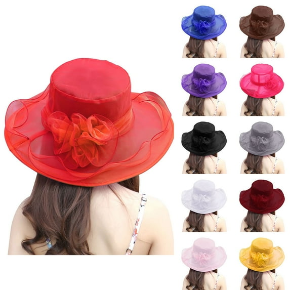 LRen Womens Tea Party Hats Elegant Women's Sun Hat for Wedding Beach and Seaside Outdoor Flower Headdress Shad Black