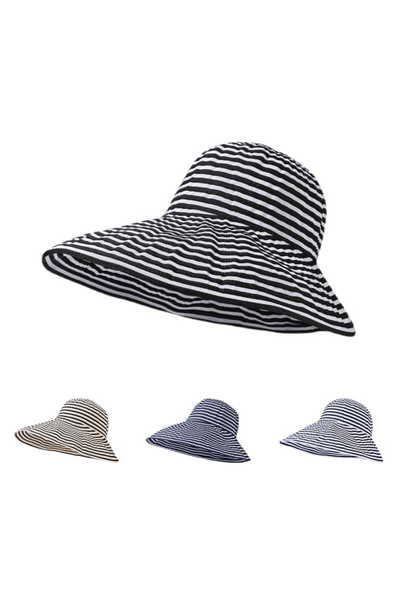 Womens Tea Party Hats Ladies' Striped Sun Hat with Lazy Style Design for Outdoor Beach and Garden Activities Blue