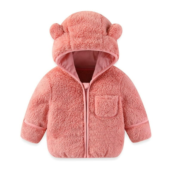 LRen Baby Boys Girls Fleece Jackets Zip Up Hoodies Cute Bear Coats Fall Winter Fuzzy Jacket Newborn Boys Girls Outwear,12-18 Months,A-Pink