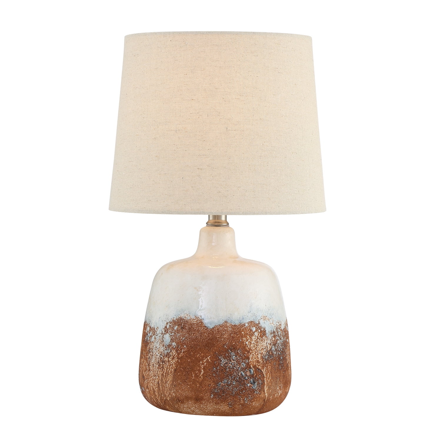 Two-Tone White and Brown Ceramic Table Lamp with Fabric Shade