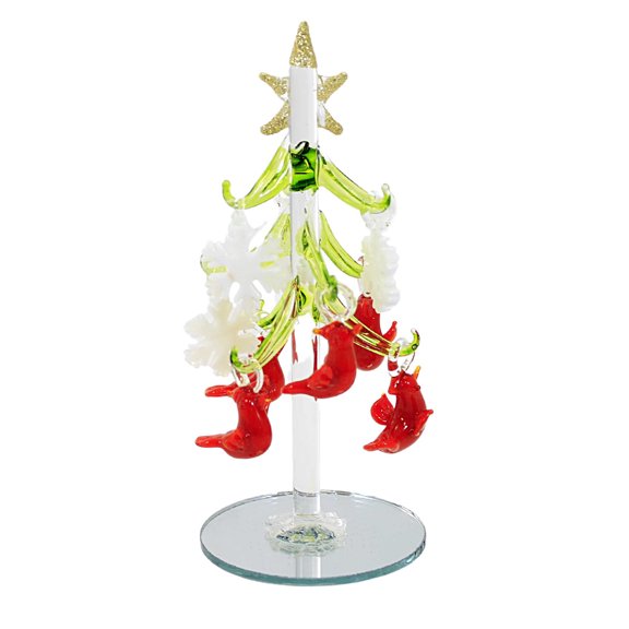 LS Arts XM-1145 6 in. Green with 9 Ornaments Cardinal & Snowflake Tree