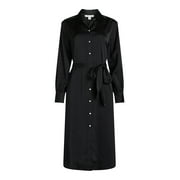 Free Assembly Women’s Belted Midi Shirtdress with Long Sleeves, Size XS-XXXL