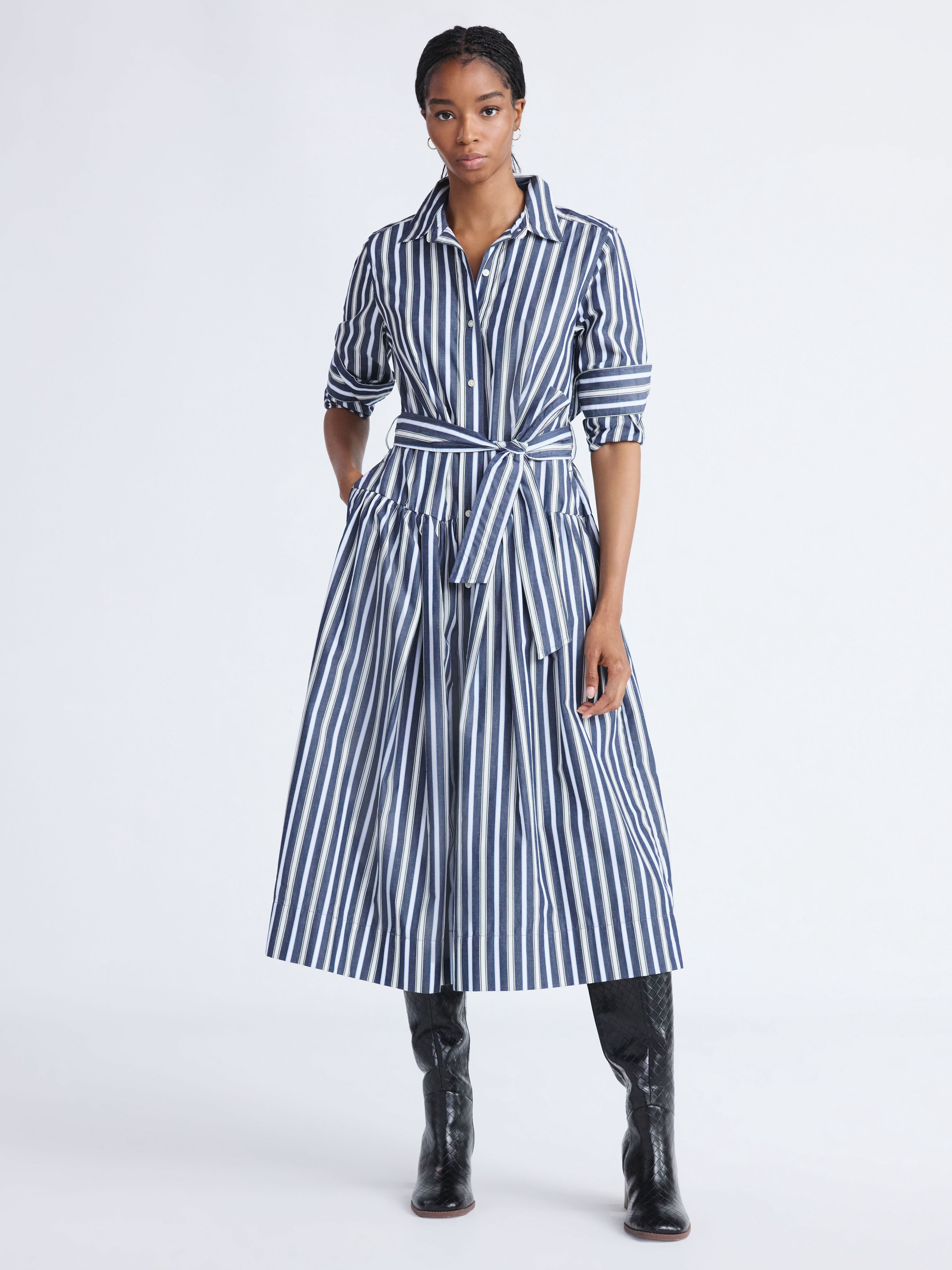 Free Assembly Women's and Women’s Plus Belted Cotton Maxi Shirtdress with Long Sleeves, Sizes XS-4X