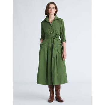 Free Assembly Women's and Women’s Plus Belted Cotton Maxi Shirtdress with Long Sleeves, Sizes XS-4X