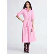 FREE ASSEMBLY Women's and Women’s Plus Belted Cotton Maxi Shirtdress with Long Sleeves, Sizes XS-4X