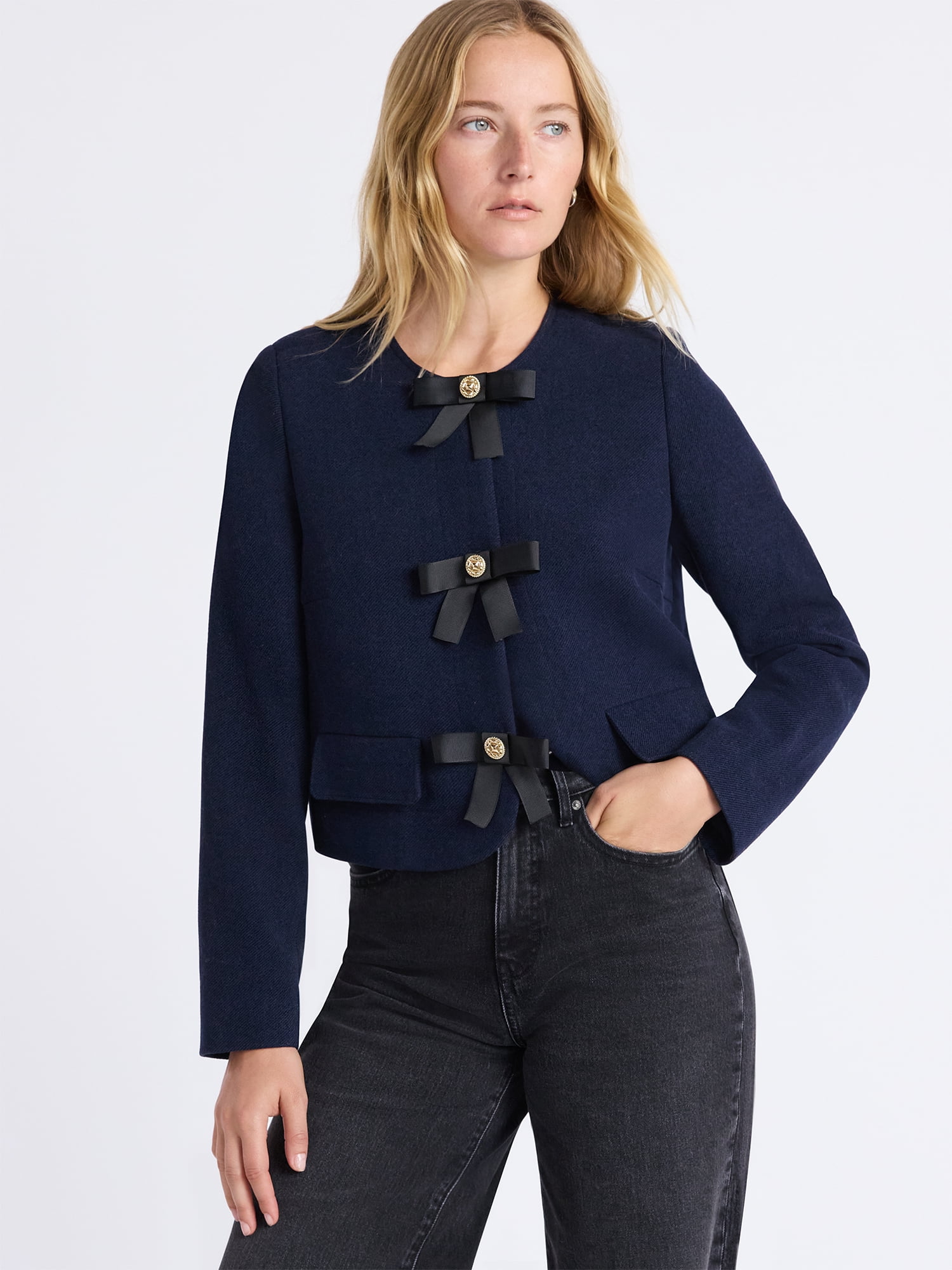 Free Assembly Women's Bow Front Cropped Jacket, Sizes XS-XXL