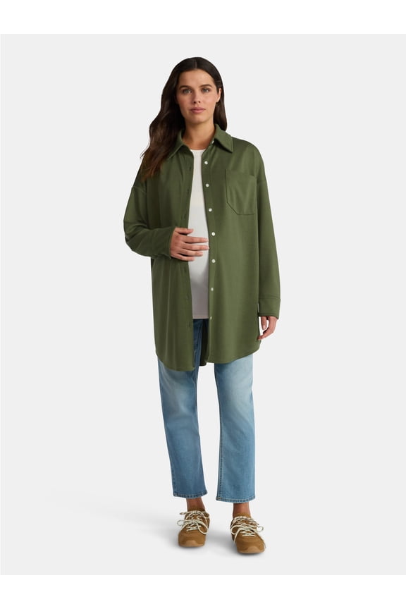 Women's Maternity Boyfriend Button Up Shirt with Long Sleeves, Size S~XXL