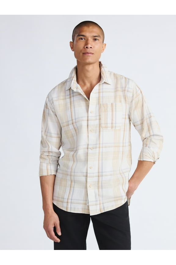 Men's Brushed Cotton Twill Button Front Shirt with Long Sleeves, Sizes XS-3XL