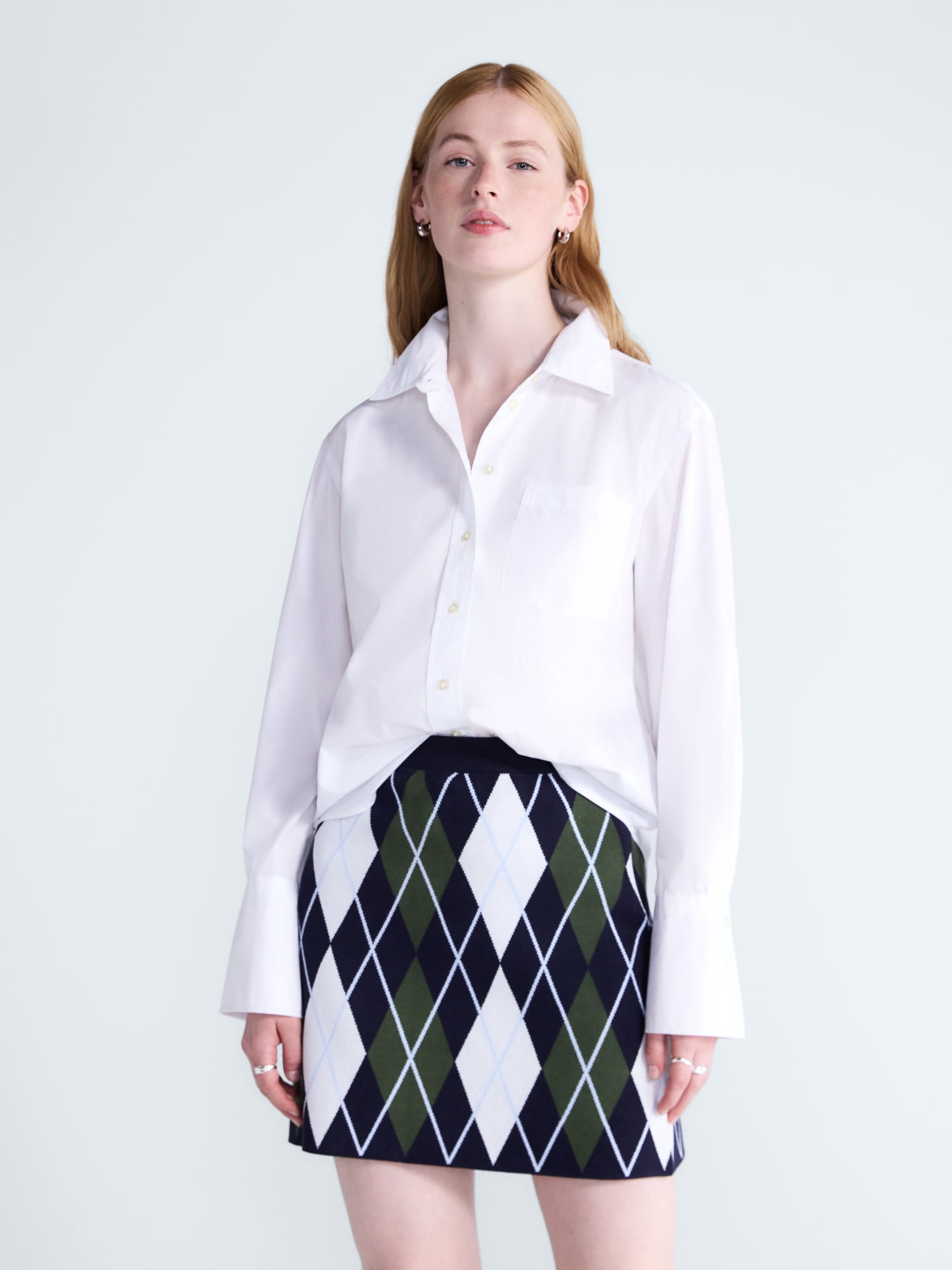 Free Assembly Women's and Women's Plus Button Front Cotton Shirt with Long Sleeves, Sizes XS-4X