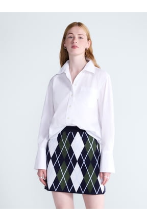 Women's and Women's Plus Button Front Cotton Shirt with Long Sleeves, Sizes XS-4X