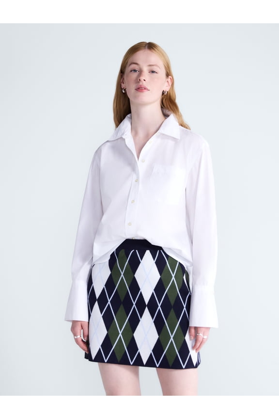 Women's and Women's Plus Button Front Cotton Shirt with Long Sleeves, Sizes XS-4X