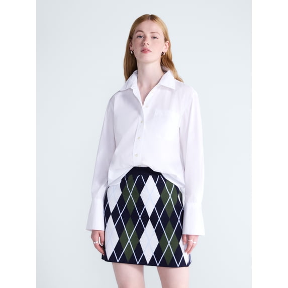 Free Assembly Women's and Women's Plus Button Front Cotton Shirt with Long Sleeves, Sizes XS-4X
