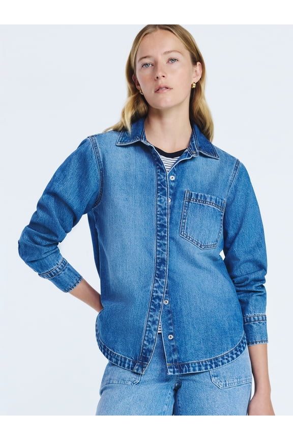 Women's Button Up Denim Shirt with Long Sleeves, Sizes XS-XXL