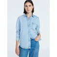thumbnail image 1 of Free Assembly Women's Button Up Denim Shirt with Long Sleeves, Sizes XS-XXL, 1 of 6