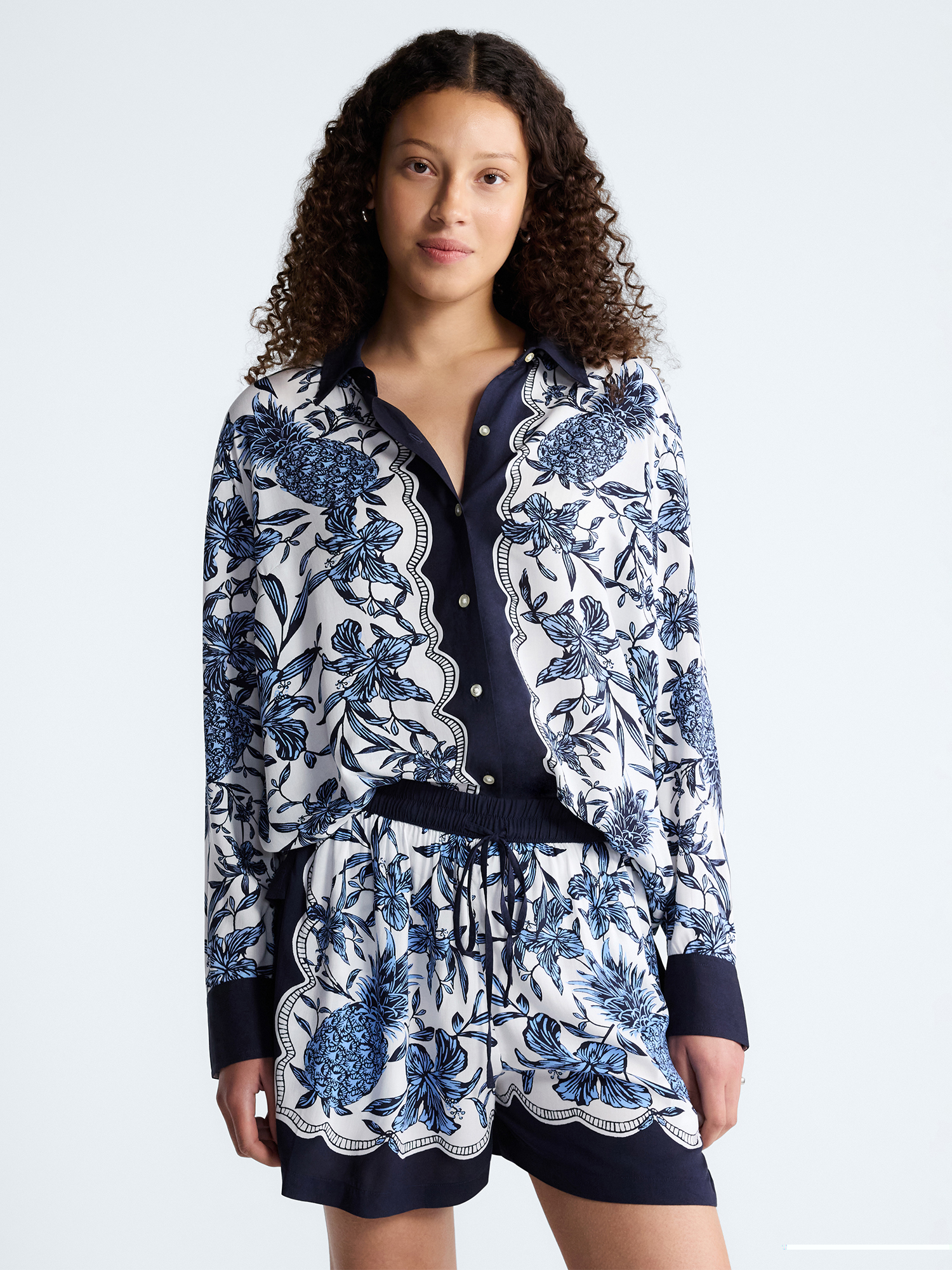 Women's and Women’s Plus Pineapple Print Shirt with Long Sleeves, Sizes XS-4X
