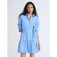 thumbnail image 1 of Free Assembly Women's Belted Bubble Hem Cotton Mini Dress with Long Sleeves, Sizes XS-XXL, 1 of 2