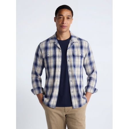 Free Assembly Men's Cotton Camp Shirt with Long Sleeves, Sizes S-3XL
