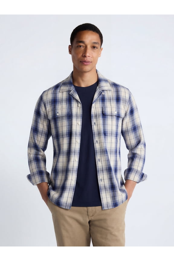 Men's Cotton Camp Shirt with Long Sleeves, Sizes S-3XL