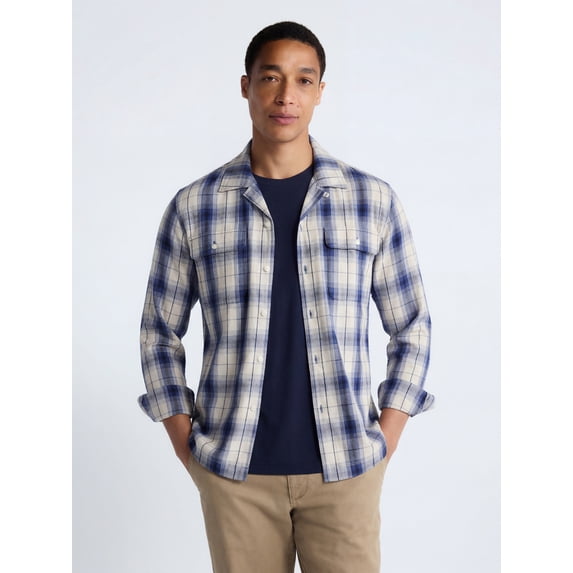 Free Assembly Men's Cotton Camp Shirt with Long Sleeves, Sizes S-3XL