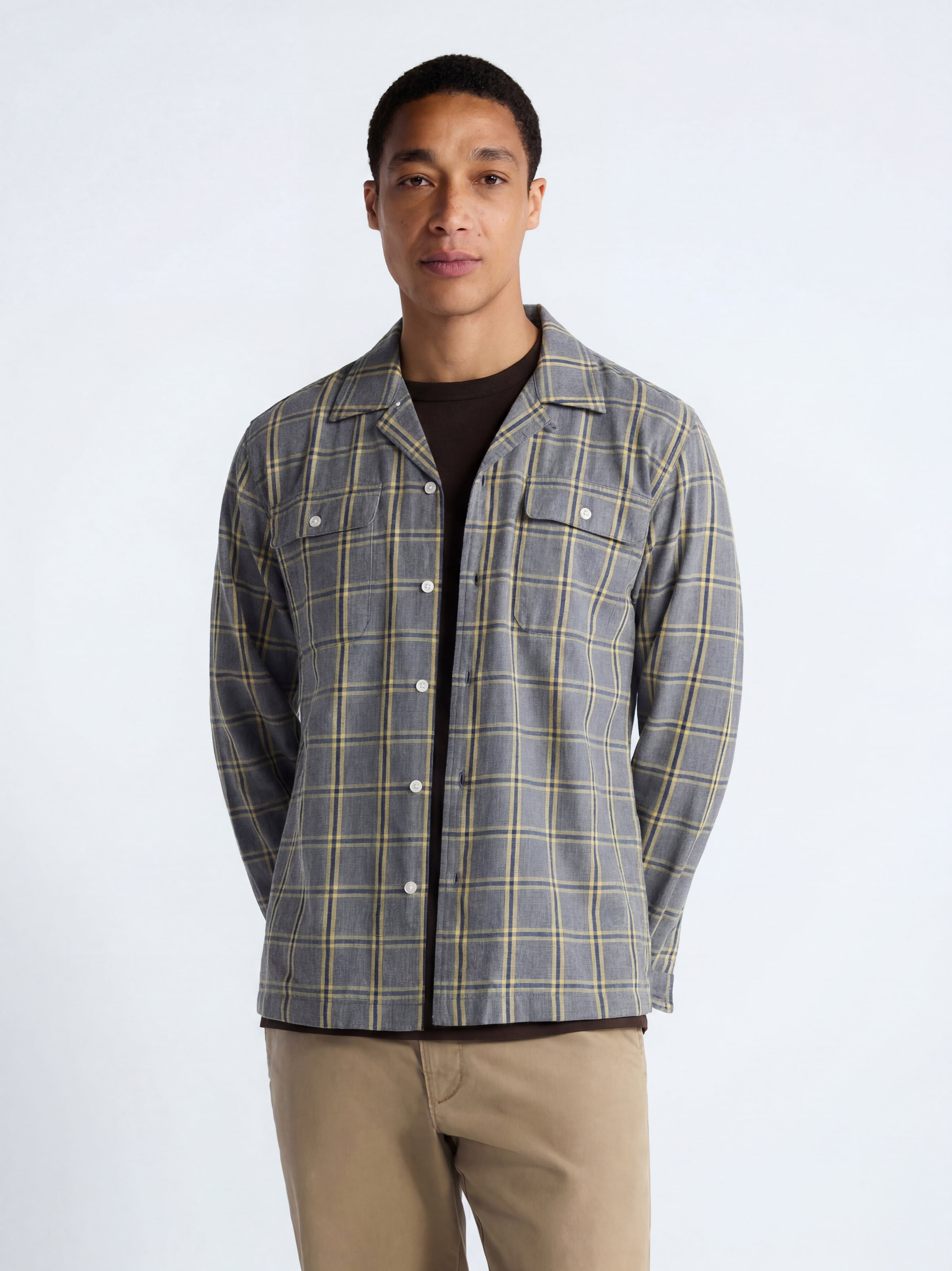 Free Assembly Men's Cotton Camp Shirt with Long Sleeves, Sizes S-3XL