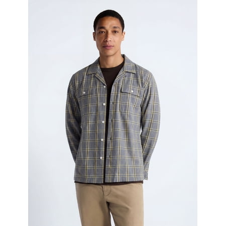 Free Assembly Men's Cotton Camp Shirt with Long Sleeves, Sizes S-3XL