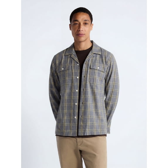 Free Assembly Men's Cotton Camp Shirt with Long Sleeves, Sizes S-3XL