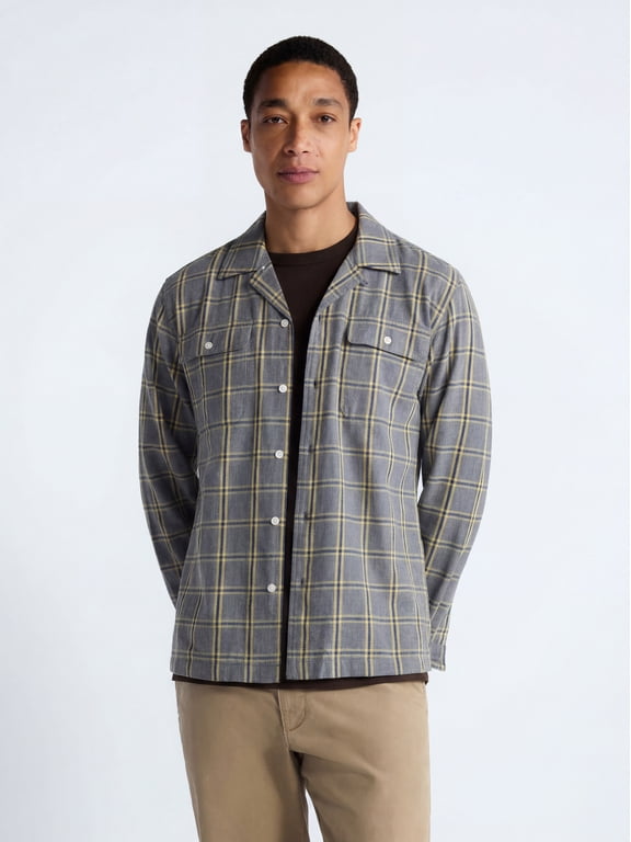 Men's Cotton Camp Shirt with Long Sleeves, Sizes S-3XL