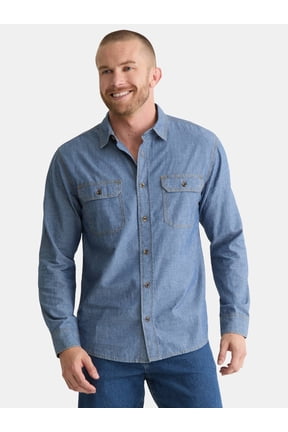 Men’s and Big Men’s Chambray Shirt with Long Sleeves, Sizes S-3XL