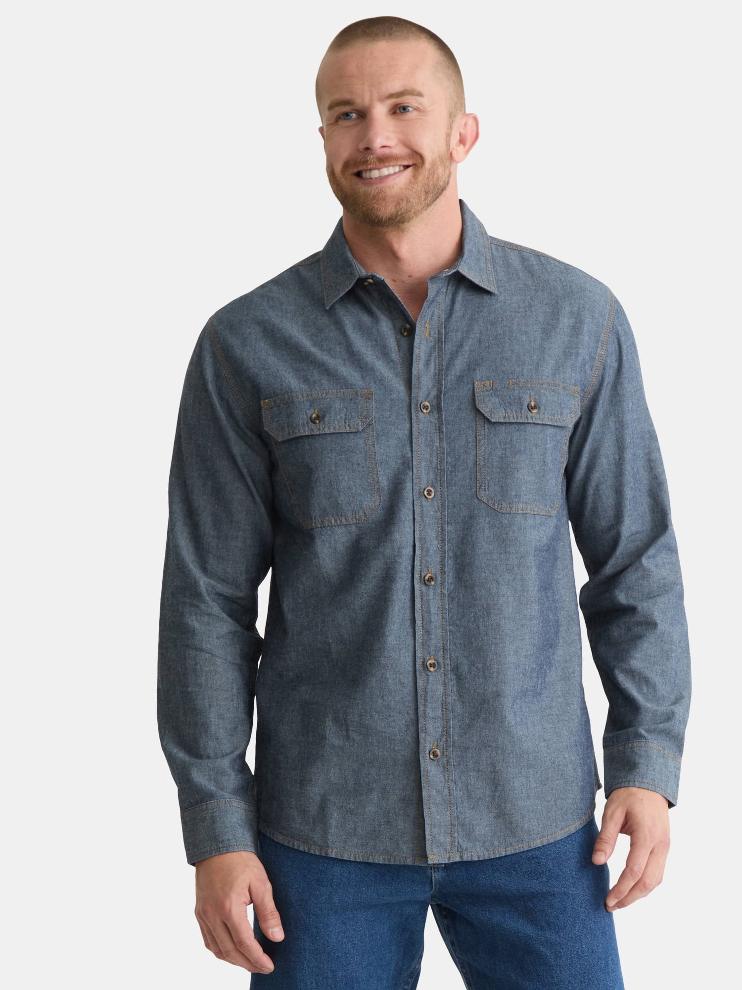 BRAHMA Mens and Big Mens Chambray Shirt with Long Sleeves, Sizes S-3XL