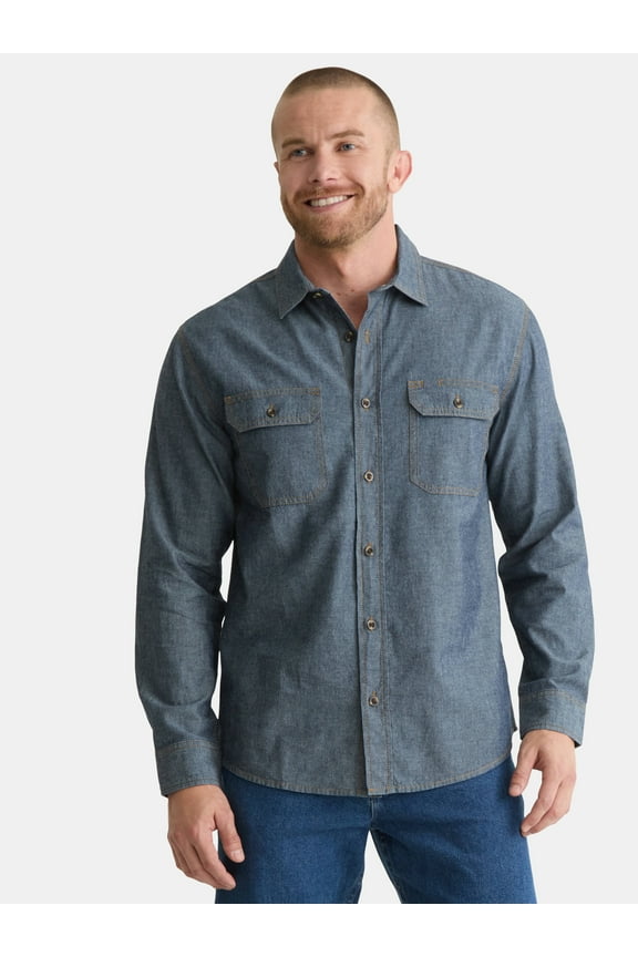 Mens and Big Mens Chambray Shirt with Long Sleeves, Sizes S-3XL