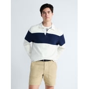 Men's Striped Cotton Rugby Shirt with Long Sleeves, Sizes S-3XL