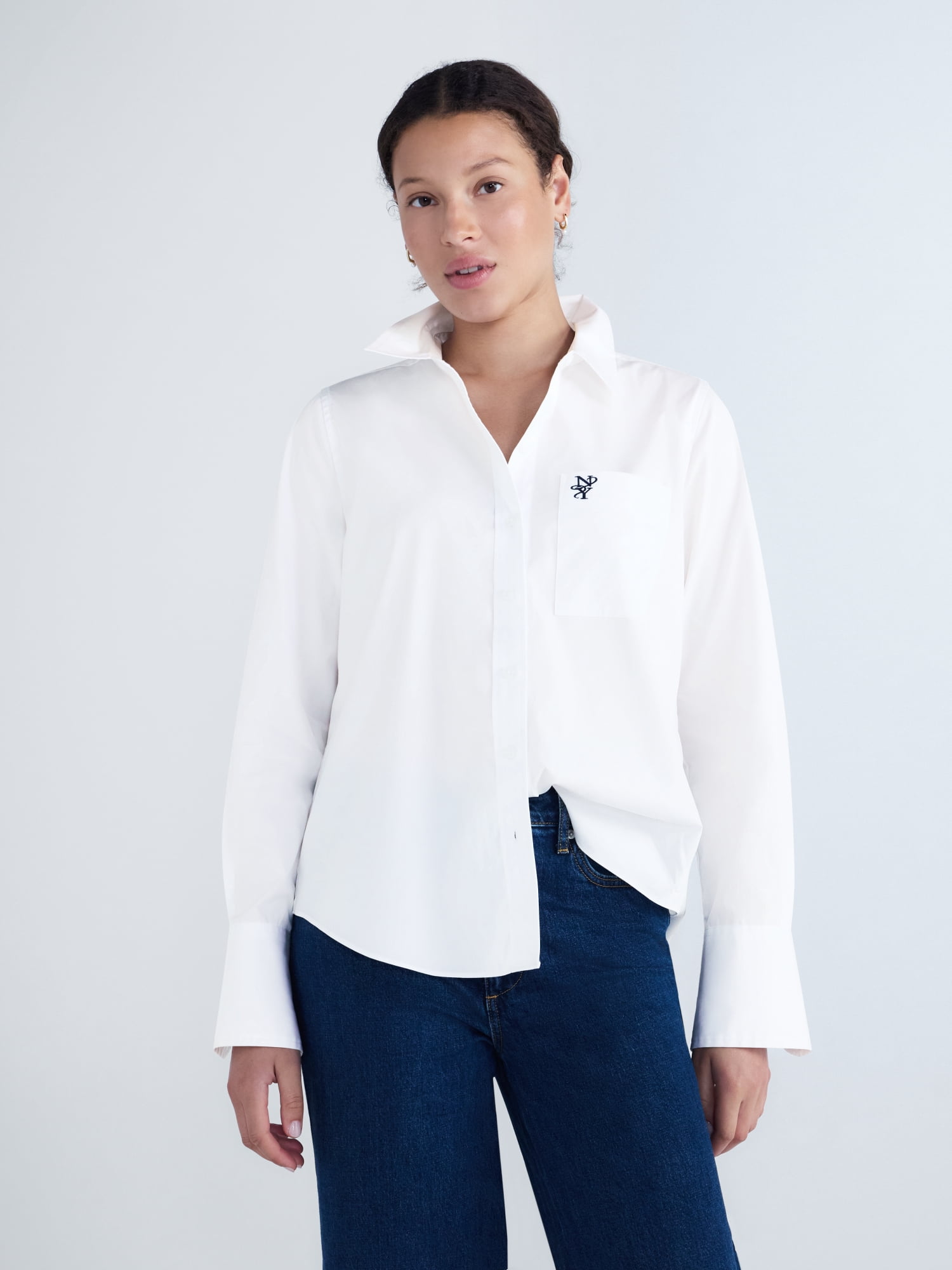 Free Assembly Women's and Women's Plus Button Front Cotton Shirt, Sizes XS-4X