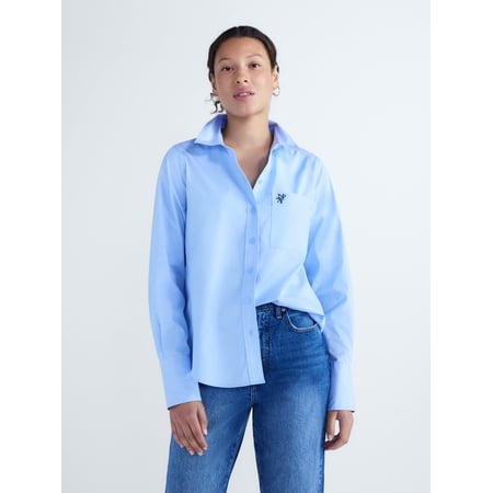 Free Assembly Women's and Women's Plus Button Front Cotton Shirt, Sizes XS-4X