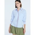 thumbnail image 1 of Free Assembly Women's Contrast Piped Cotton Shirt with Long Sleeves, Sizes XS-XXL, 1 of 6