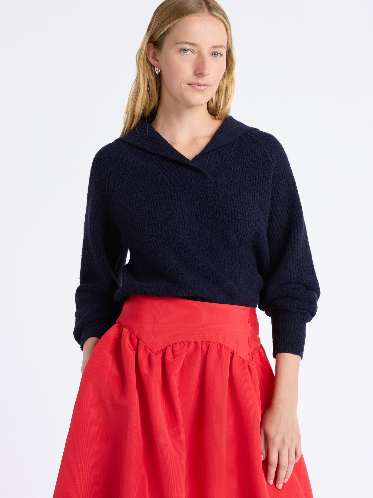 Free Assembly Women's V-Collar Sweater with Long Sleeves, Midweight, Sizes, XS-XXL