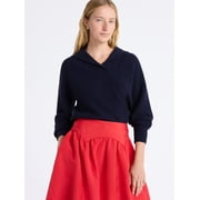 Free Assembly Women's V-Collar Sweater with Long Sleeves, Midweight, Sizes, XS-XXL