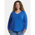 thumbnail image 1 of Terra & Sky Women's Plus Size V-Neck Tee with Long Sleeves, Sizes 0X-5X, 1 of 5
