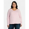 thumbnail image 1 of Terra & Sky Women's Plus Size V-Neck Tee with Long Sleeves, Sizes 0X-5X, 1 of 5