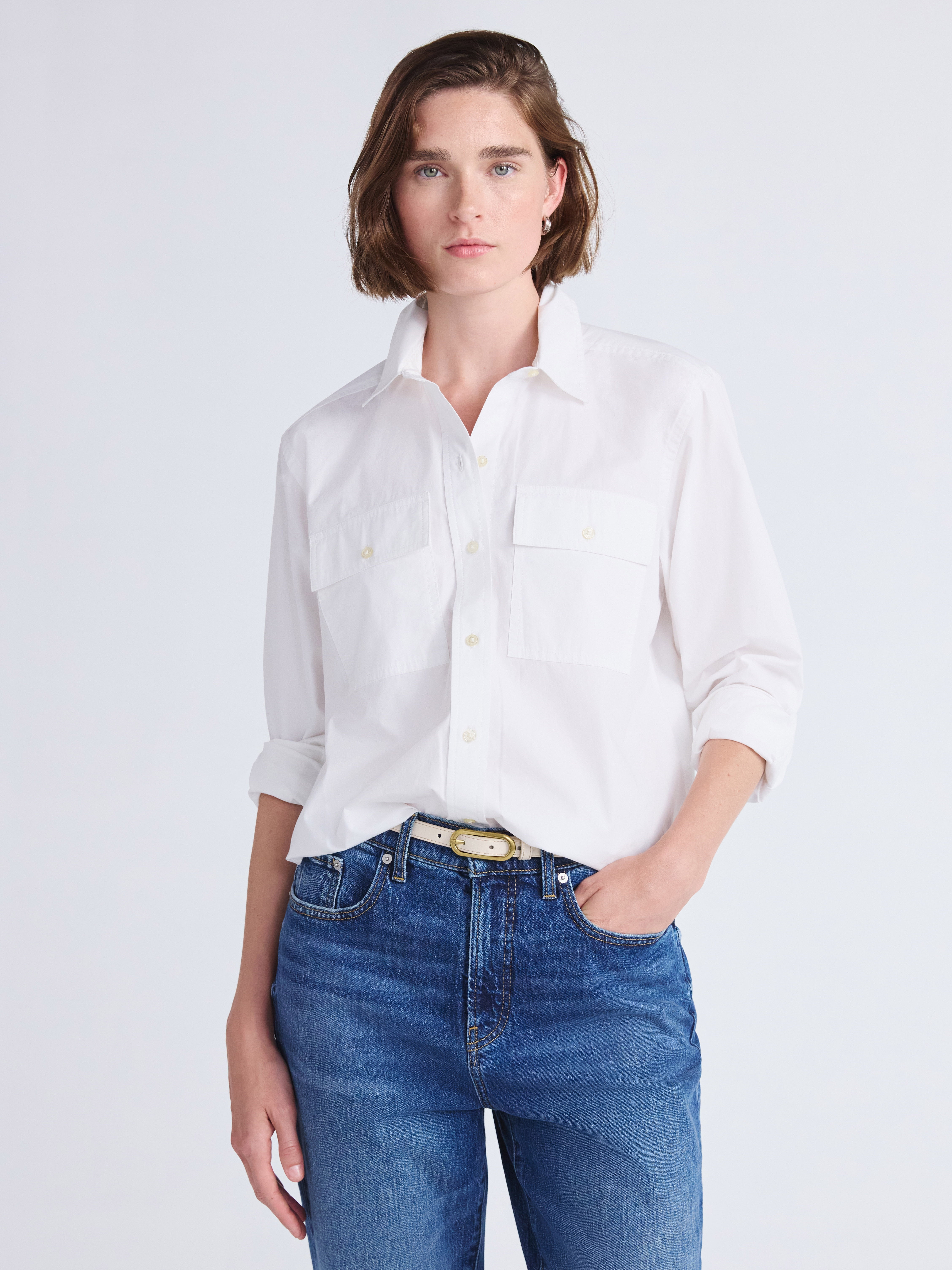 Free Assembly Women's Cropped Cotton Utility Shirt with Long Sleeves, Sizes XS-XXL