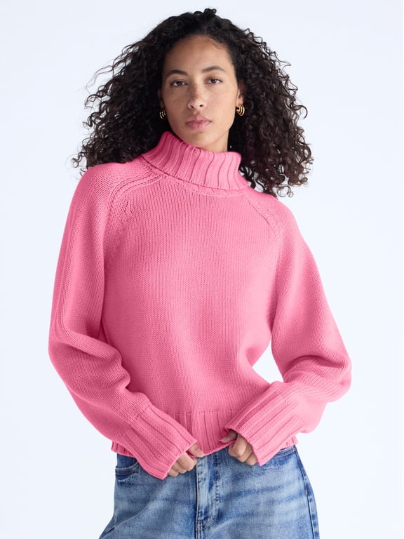 Women's and Women's Plus Cropped Turtleneck Sweater, Midweight, XS-4X