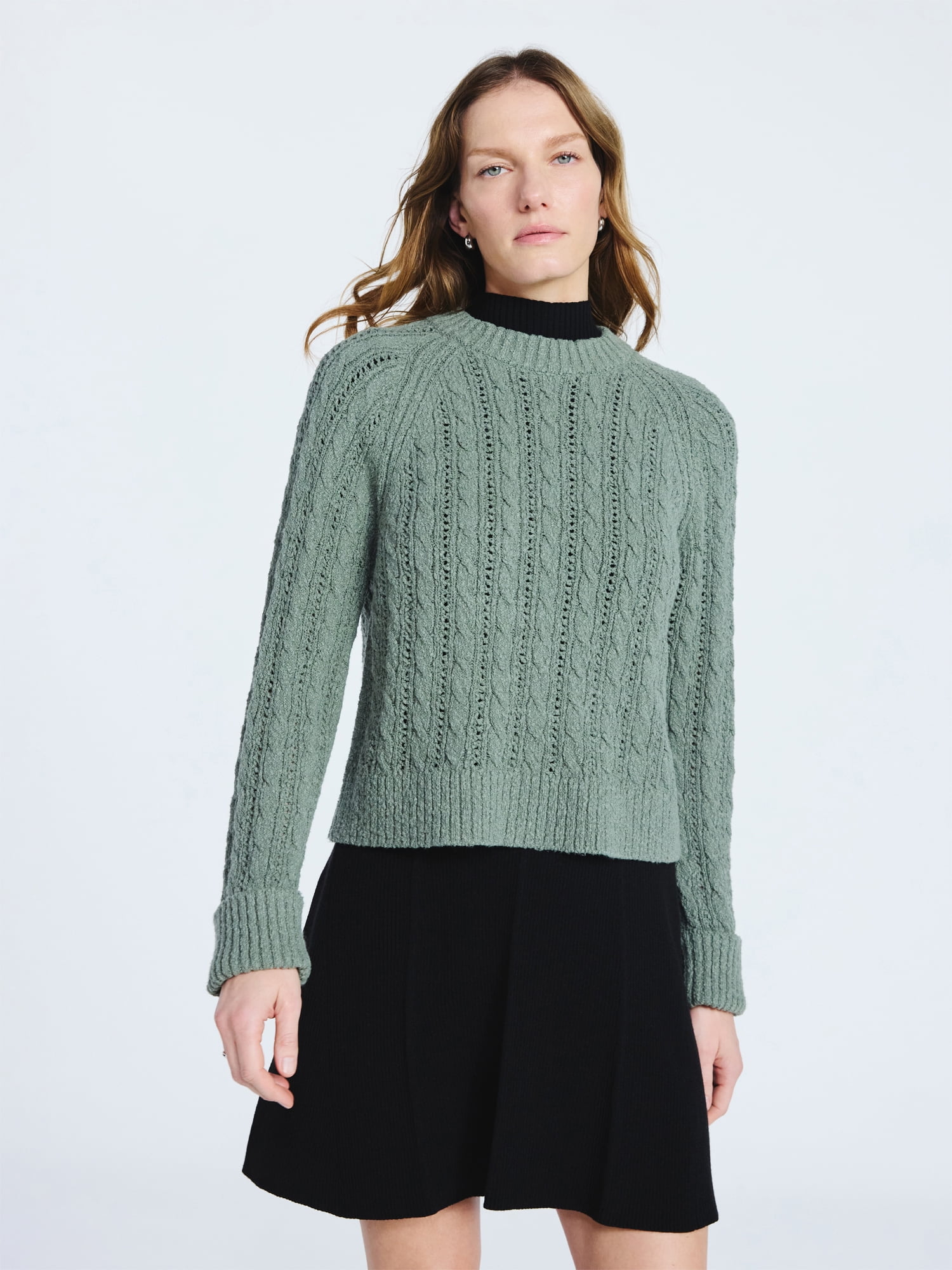 Scoop Women's and Women's Plus Cable Knit Raglan Sweater, Midweight, Sizes XS-XXL